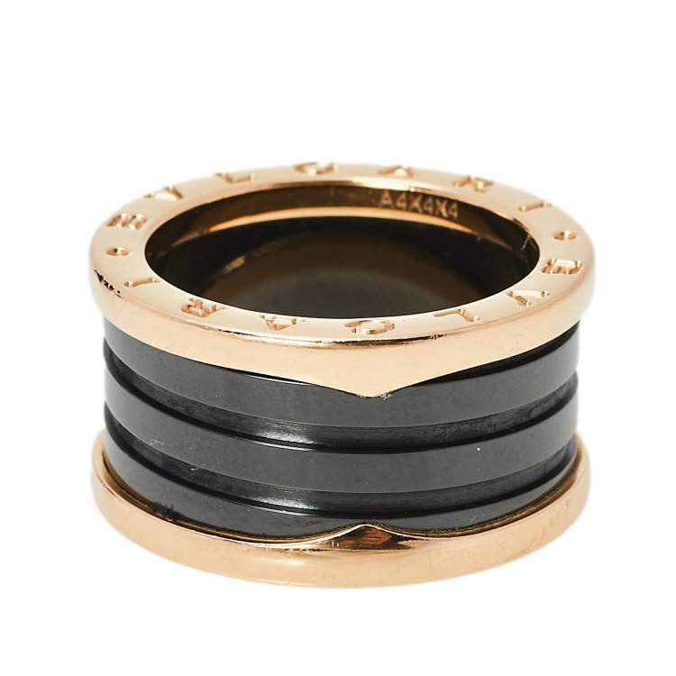 Pre Owned Bvlgari B.Zero1 4-Band Black Ceramic 18K Rose Gold Band Ring Size 55
