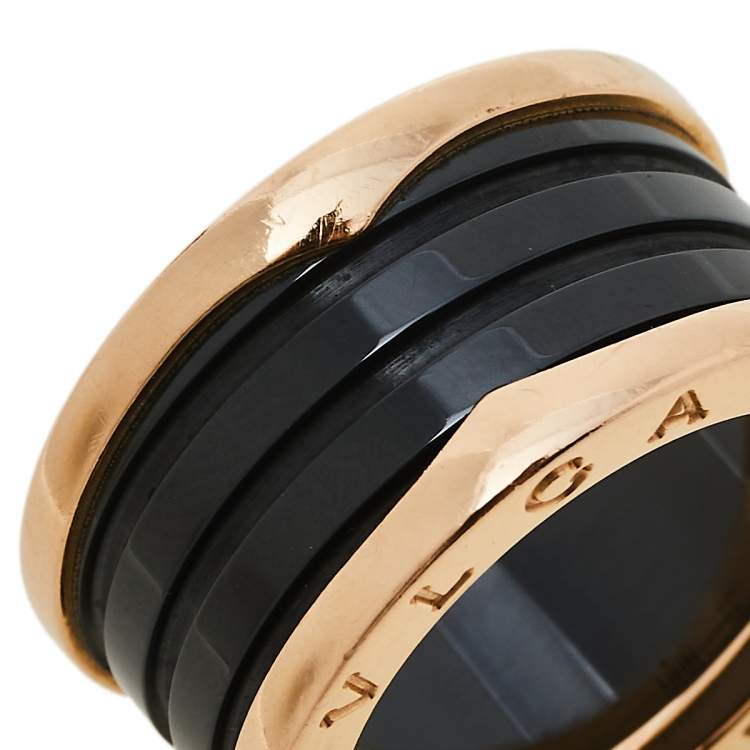 Pre Owned Bvlgari B.Zero1 4-Band Black Ceramic 18K Rose Gold Band Ring Size 55