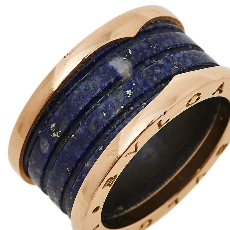 Pre Owned Bvlgari B.Zero1 Lapis Lazuli 18K Rose Gold Band Ring Size 57