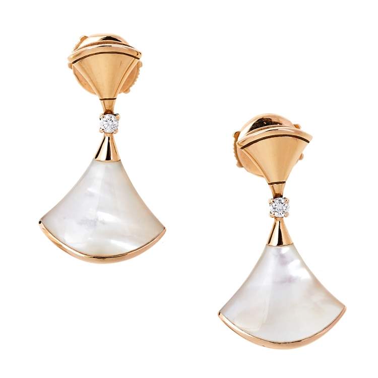Pre Owned Bvlgari Divas' Dream 18K Rose Gold Diamond Mother of Pearl Drop Earrings