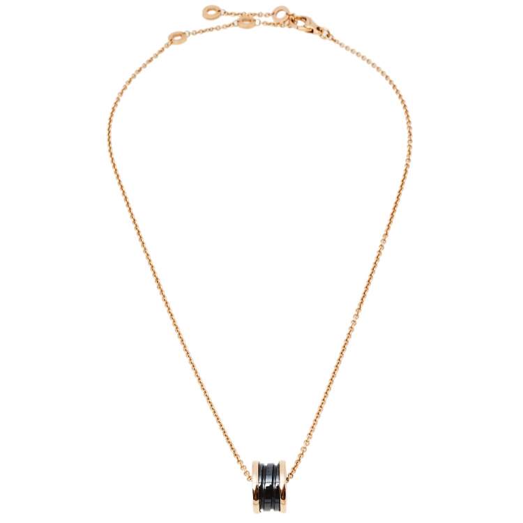 Pre Owned Bvlgari B.Zero1 Black Ceramic 18K Rose Gold Pendant Necklace