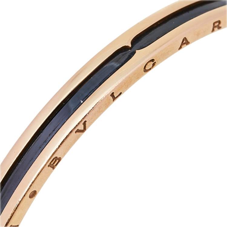 Pre Owned Bvlgari B.Zero1 18K Rose Gold Carbon Coated Steel Open Cuff Bracelet