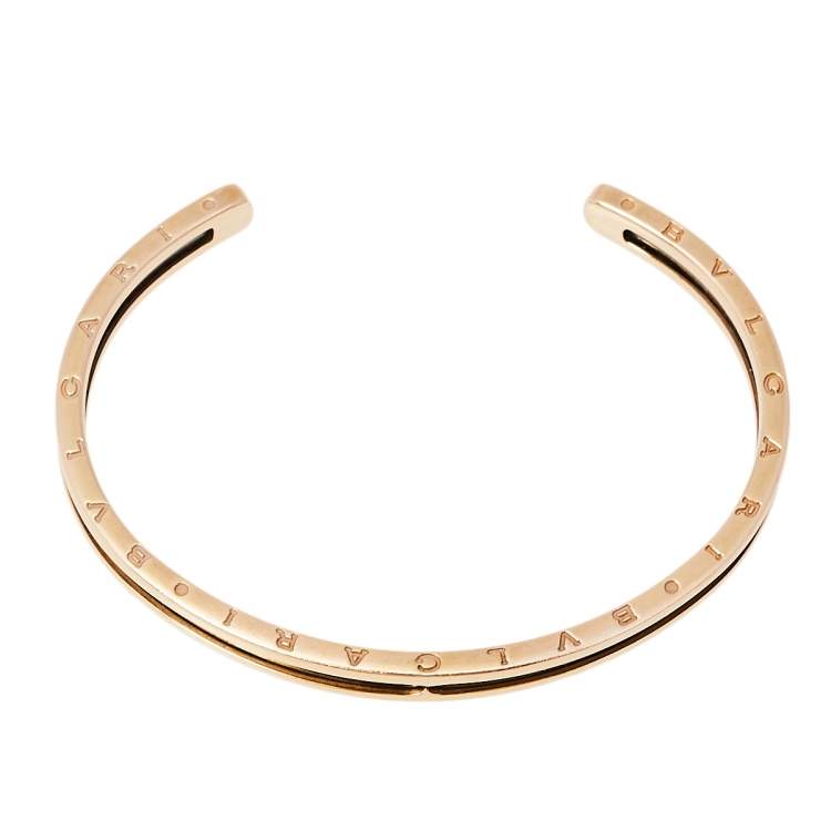 Pre Owned Bvlgari B.Zero1 18K Rose Gold Carbon Coated Steel Open Cuff Bracelet