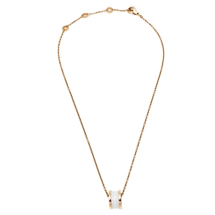 Pre Owned Bvlgari B.Zero1 3 Band 18K Rose Gold White Ceramic Pendant Necklace