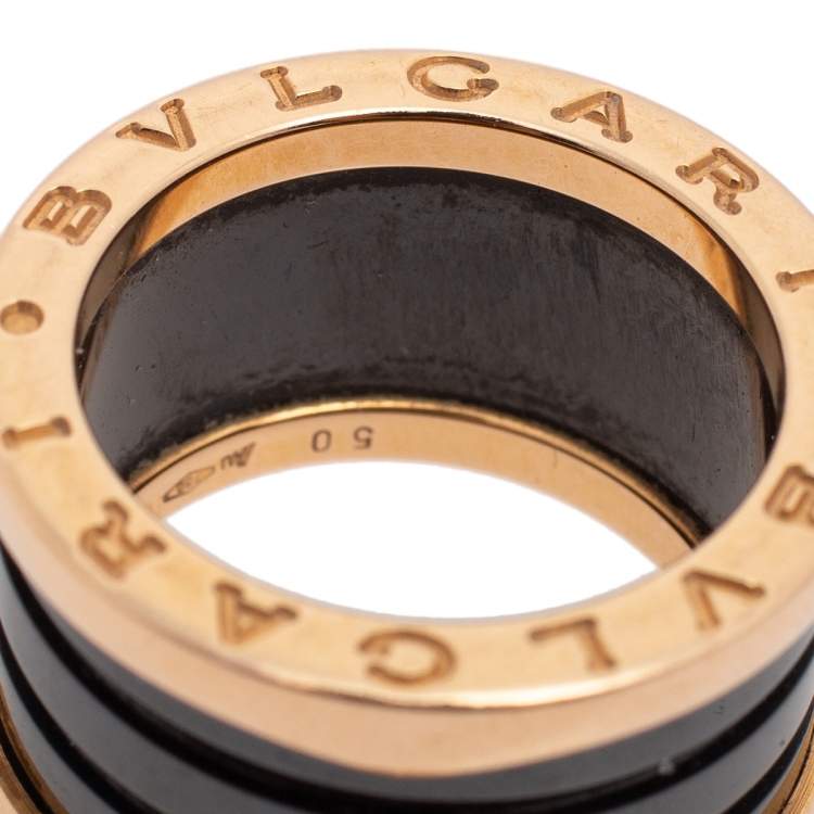 Pre Owned Bvlgari B.Zero1 Black Ceramic 18K Rose Gold 4 Band Ring Size 50