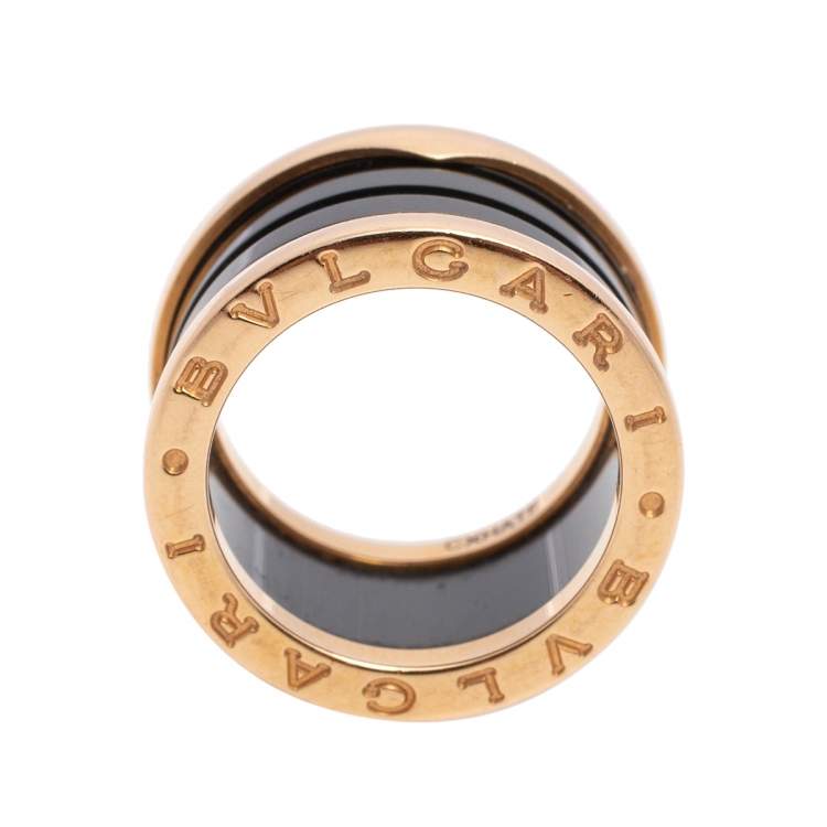 Pre Owned Bvlgari B.Zero1 Black Ceramic 18K Rose Gold 4 Band Ring Size 50