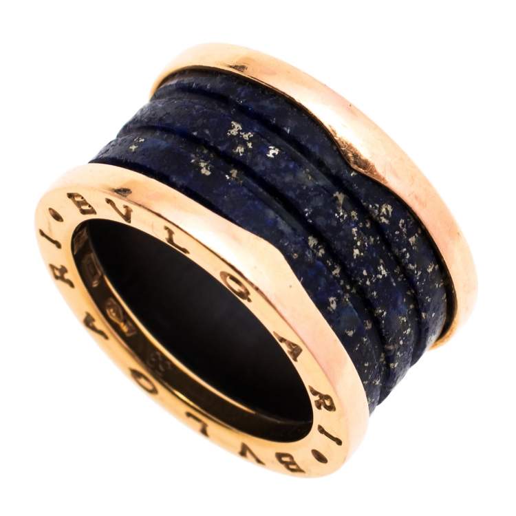 Pre Owned Bvlgari B.Zero1 Lapis Lazuli 18K Rose Gold 4 Band Ring Size 53