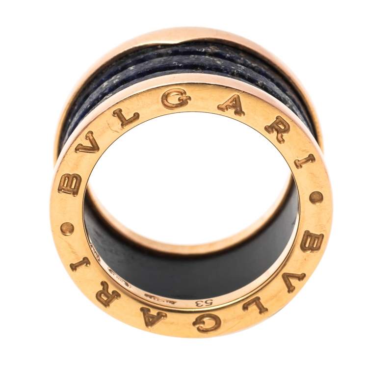 Pre Owned Bvlgari B.Zero1 Lapis Lazuli 18K Rose Gold 4 Band Ring Size 53