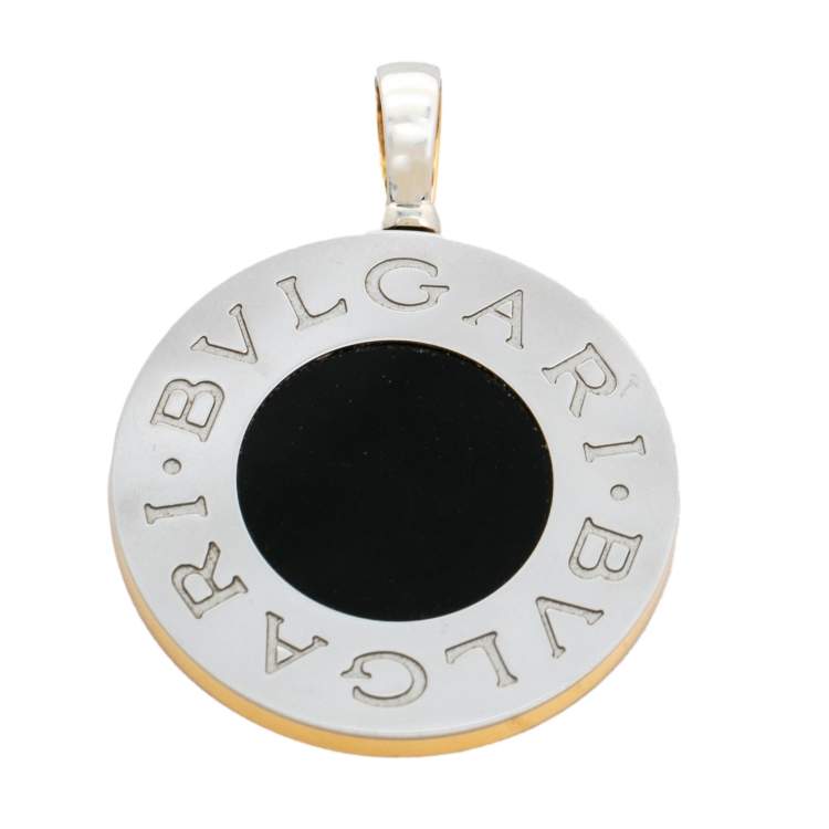 Pre Owned Bvlgari Onyx Stainless Steel & Mother of Pearl 18K Yellow Gold Reversible Large Pendant