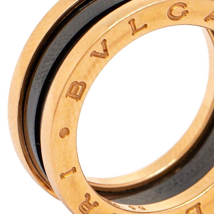 Pre Owned Bvlgari B.Zero1 Black Ceramic 18k Rose Gold Narrow Band Ring Size 55