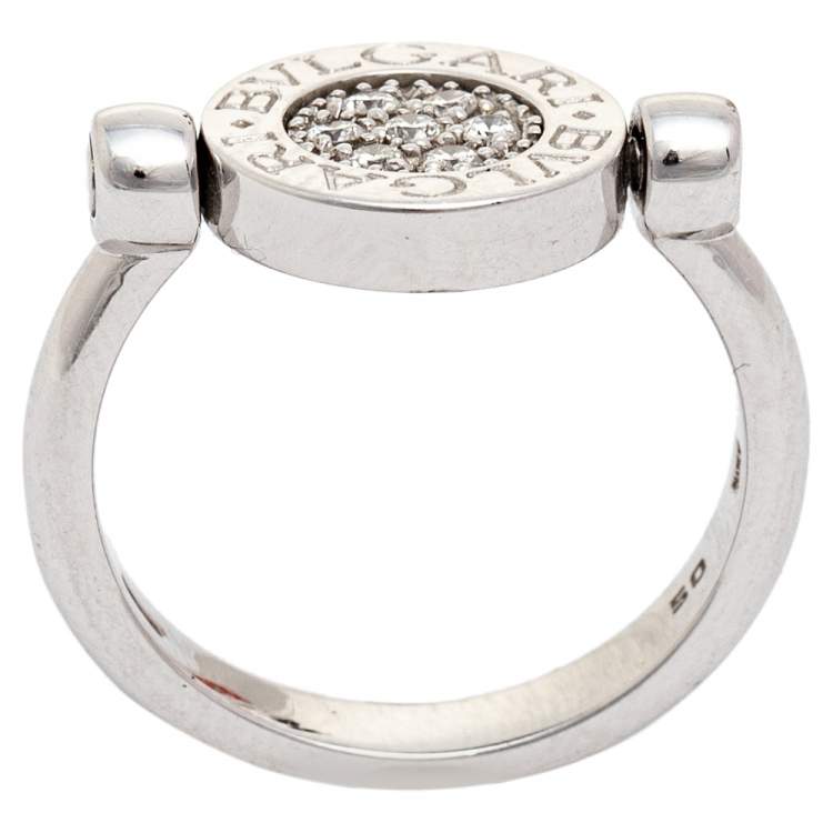 Pre Owned Bvlgari Onyx Diamond 18K White Gold Flip Ring 50