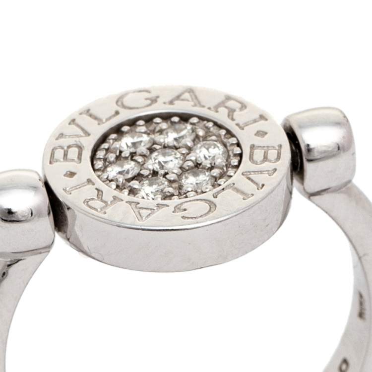 Pre Owned Bvlgari Onyx Diamond 18K White Gold Flip Ring 50