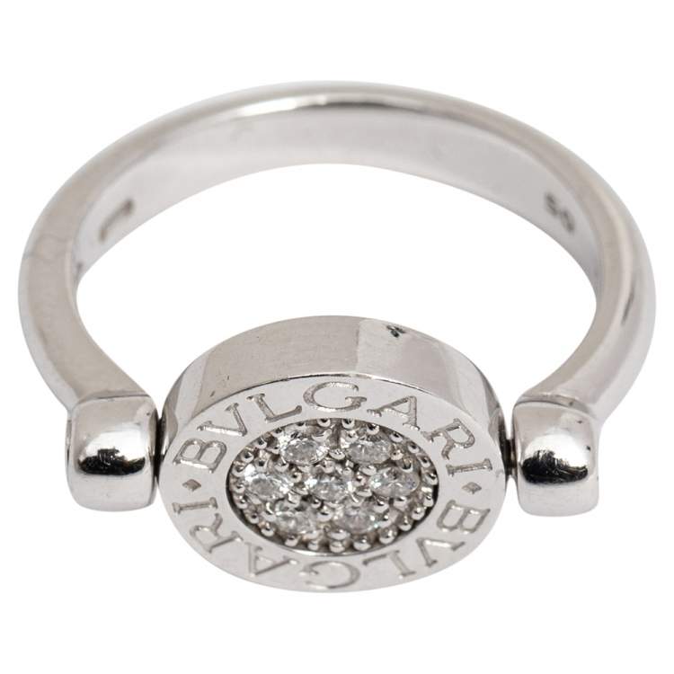Pre Owned Bvlgari Onyx Diamond 18K White Gold Flip Ring 50