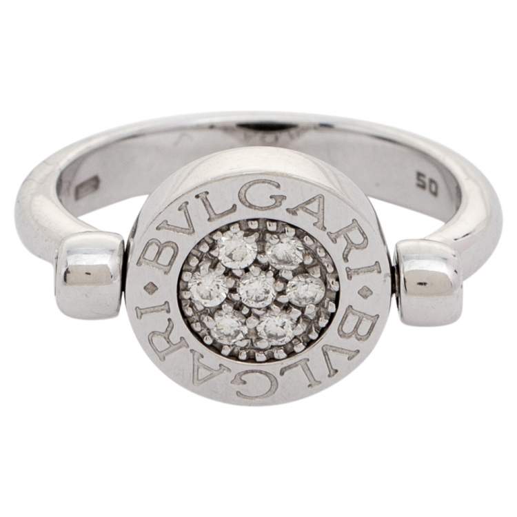 Pre Owned Bvlgari Onyx Diamond 18K White Gold Flip Ring 50