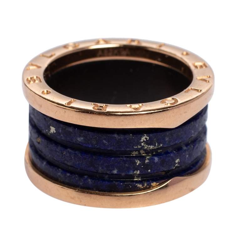 Pre Owned Bvlgari B.Zero1 Lapis Lazuli 18K Rose Gold Band Ring Size 54