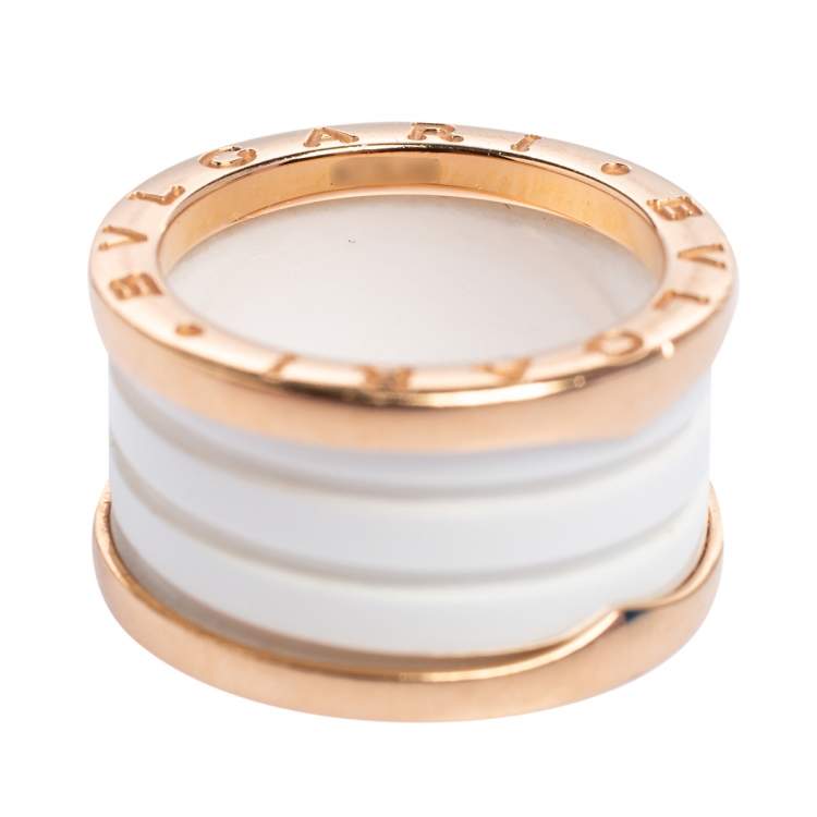 Pre Owned Bvlgari B.Zero1 White Ceramic 18k Rose Gold Band Ring Size 52
