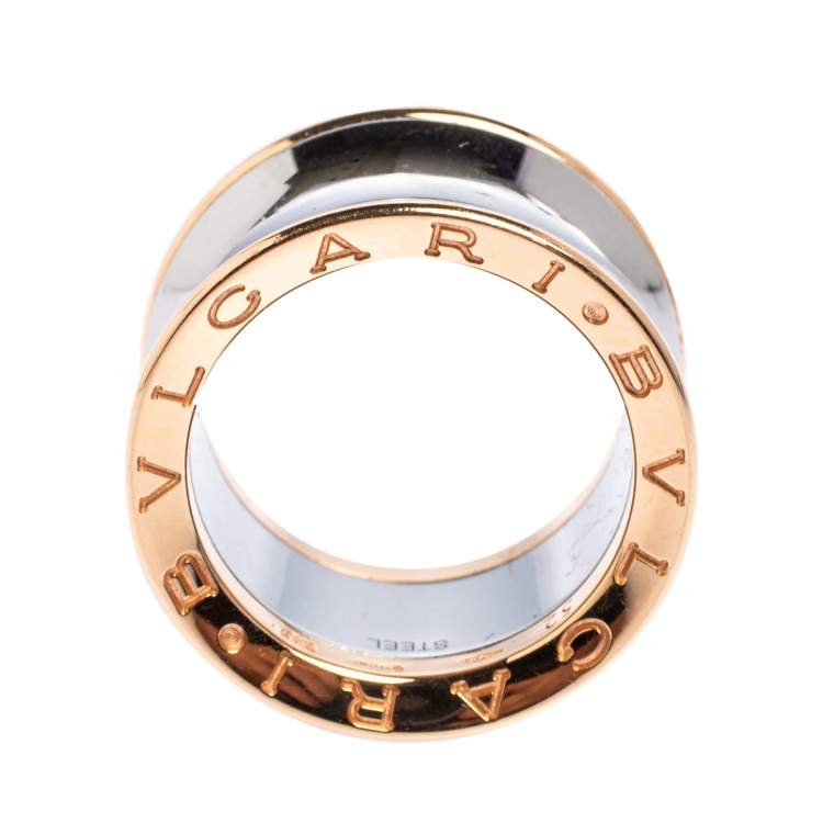 Pre Owned Bvlgari Anish Kapoor B.Zero1 18K Rose Gold & Steel Band Ring Size 52 