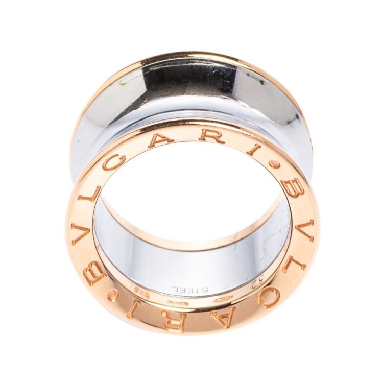 Pre Owned Bvlgari Anish Kapoor B.Zero1 18K Rose Gold & Steel Band Ring Size 52 