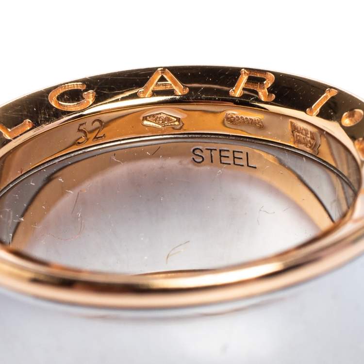 Pre Owned Bvlgari Anish Kapoor B.Zero1 18K Rose Gold & Steel Band Ring Size 52 