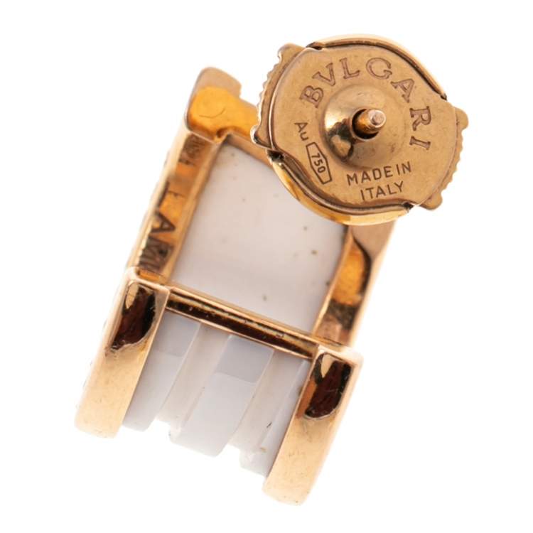 Pre Owned Bvlgari B.Zero1 White Ceramic 18K Rose Gold Earrings 