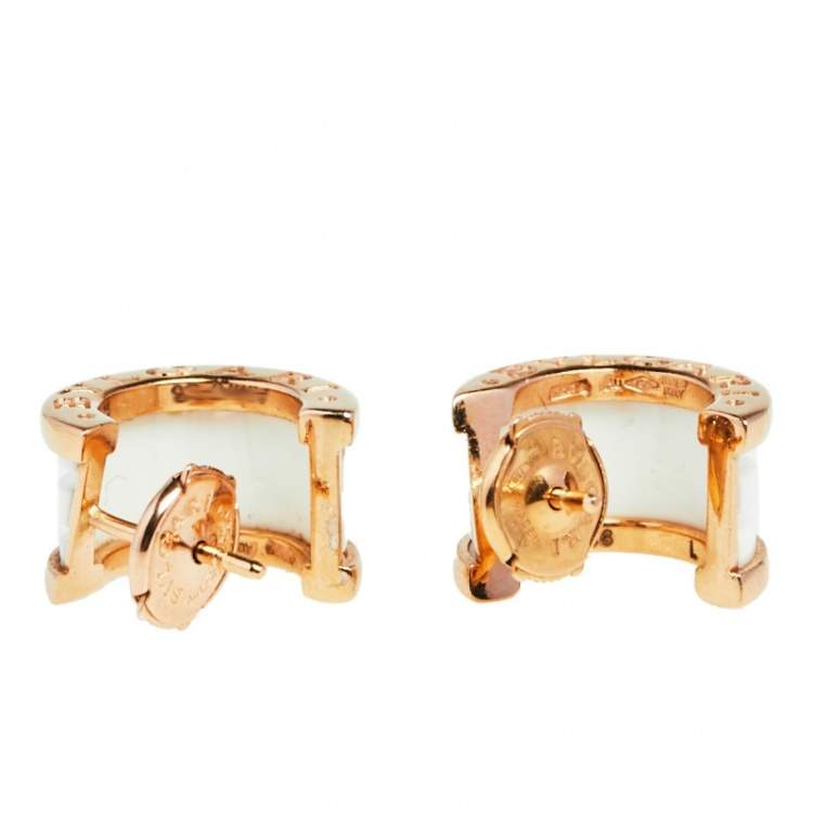 Pre Owned Bvlgari B.Zero1 White Ceramic 18K Rose Gold Earrings 