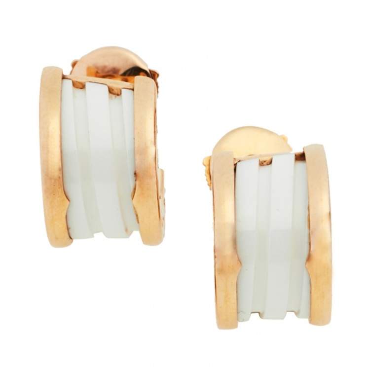 Pre Owned Bvlgari B.Zero1 White Ceramic 18K Rose Gold Earrings 