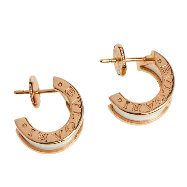 Pre Owned Bvlgari B.Zero1 White Ceramic 18K Rose Gold Earrings 