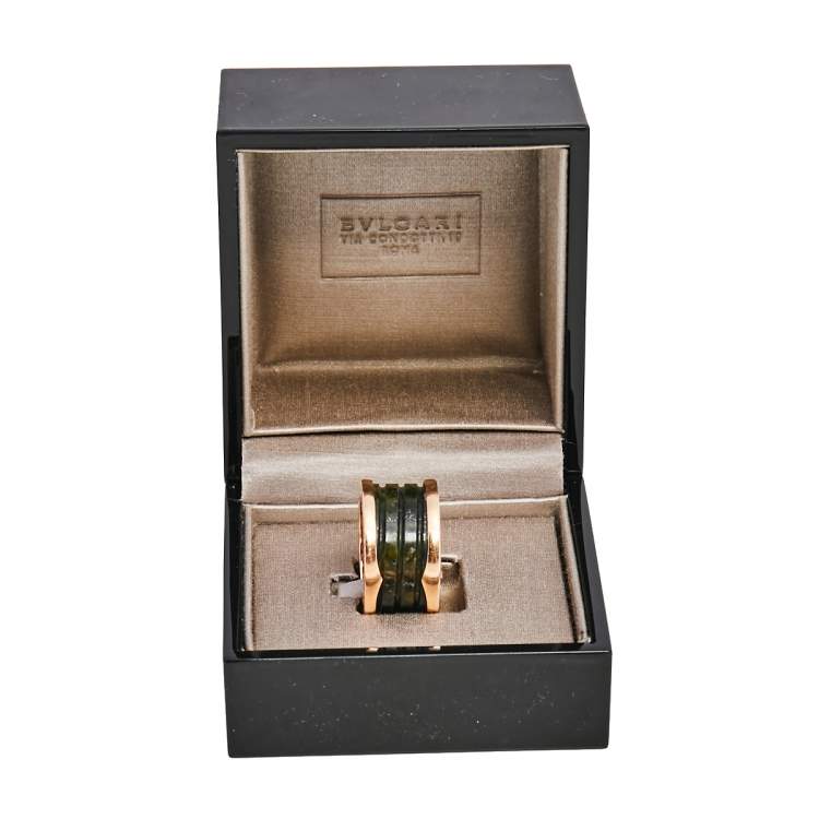 Pre Owned Bvlgari B.Zero1 Green Marble 18K Rose Gold Band Ring 55