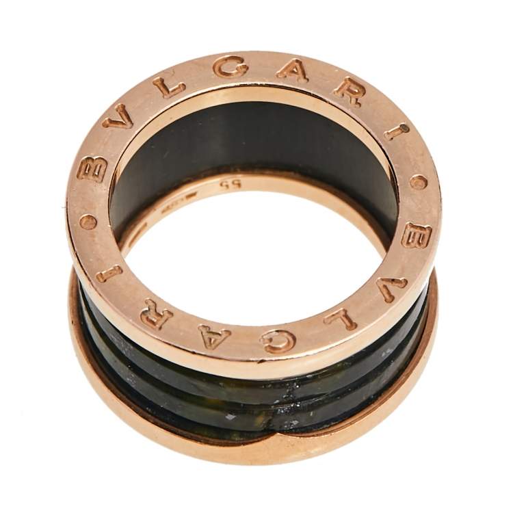 Pre Owned Bvlgari B.Zero1 Green Marble 18K Rose Gold Band Ring 55