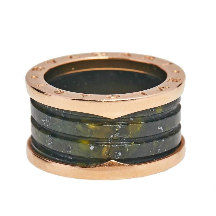 Pre Owned Bvlgari B.Zero1 Green Marble 18K Rose Gold Band Ring 55