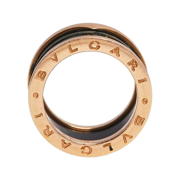 Pre Owned Bvlgari B.Zero1 Green Marble 18K Rose Gold Band Ring 55