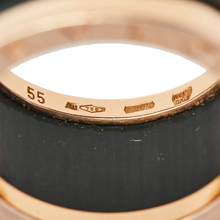 Pre Owned Bvlgari B.Zero1 Green Marble 18K Rose Gold Band Ring 55