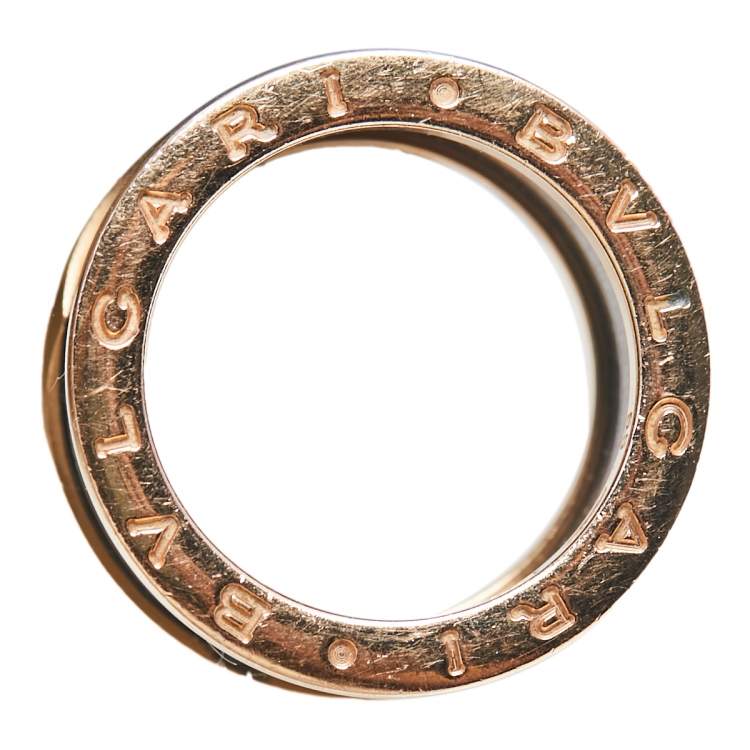 Pre Owned Bvlgari B.Zero1 Green Marble 18K Rose Gold Band Ring 55