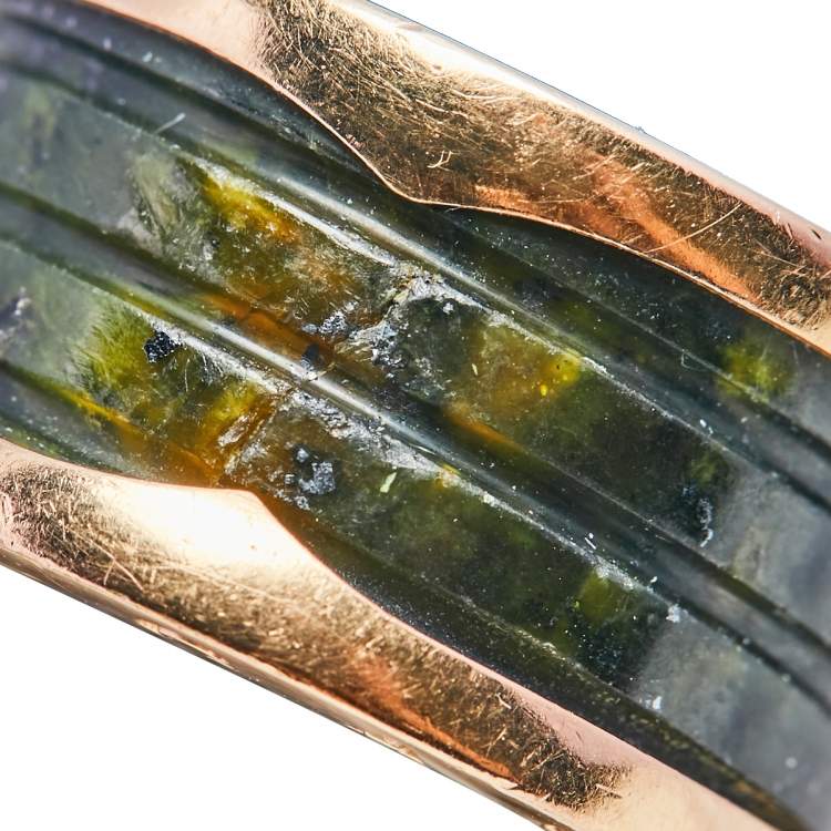 Pre Owned Bvlgari B.Zero1 Green Marble 18K Rose Gold Band Ring 55