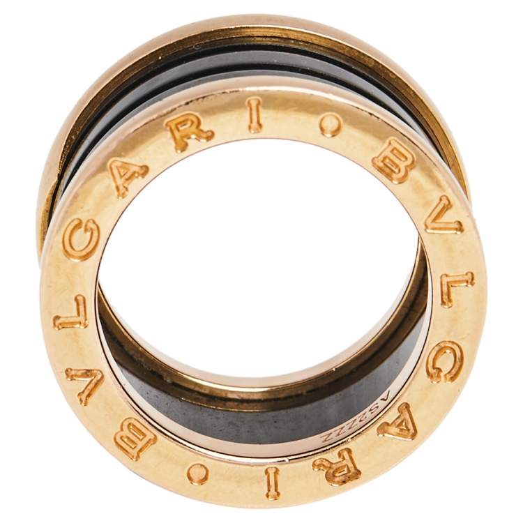 Pre Owned Bvlgari B.Zero1 Black Ceramic 18K Rose Gold 4- Band Ring Size 49