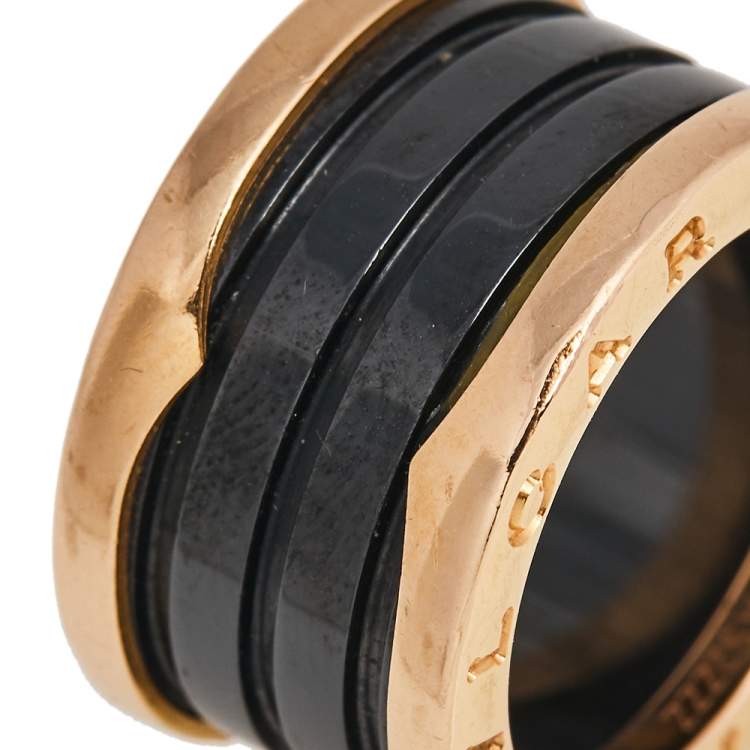 Pre Owned Bvlgari B.Zero1 Black Ceramic 18K Rose Gold 4- Band Ring Size 49