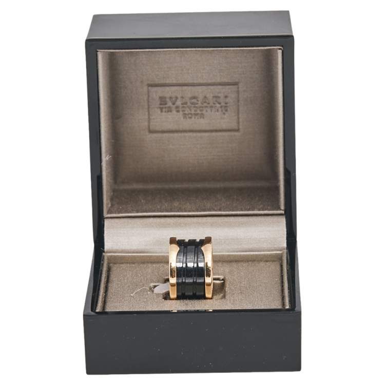 Pre Owned Bvlgari B.Zero1 Black Ceramic 18K Rose Gold 4- Band Ring Size 49