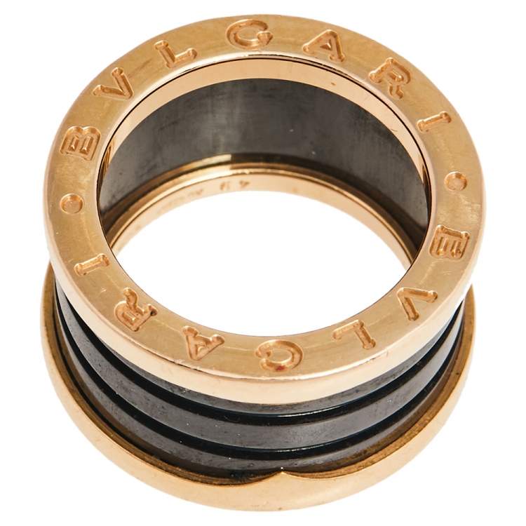 Pre Owned Bvlgari B.Zero1 Black Ceramic 18K Rose Gold 4- Band Ring Size 49
