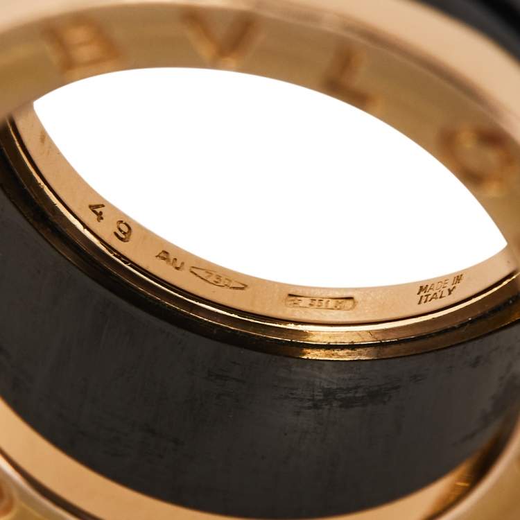 Pre Owned Bvlgari B.Zero1 Black Ceramic 18K Rose Gold 4- Band Ring Size 49
