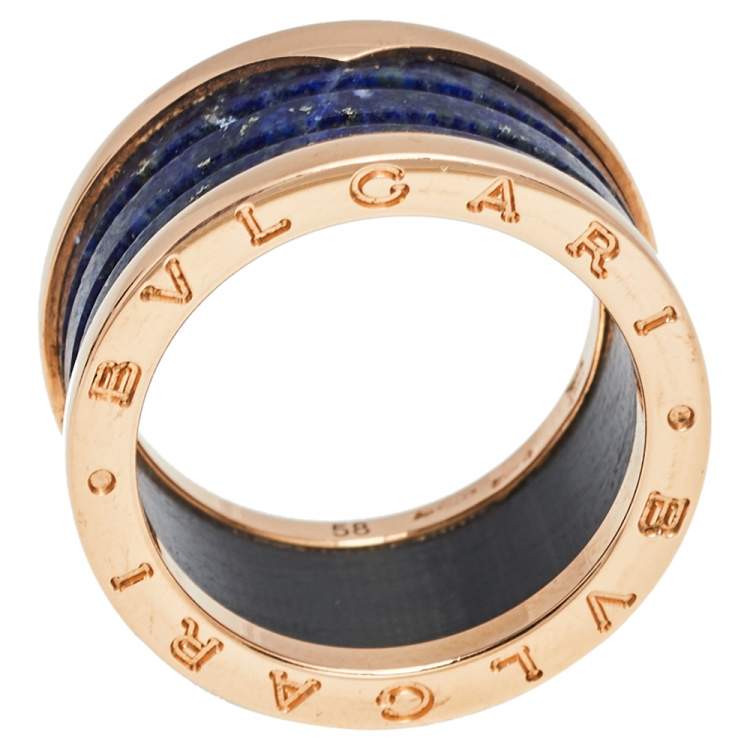Pre Owned Bvlgari B.Zero1 Lapis Lazuli 18K Rose Gold Band Ring Size 58