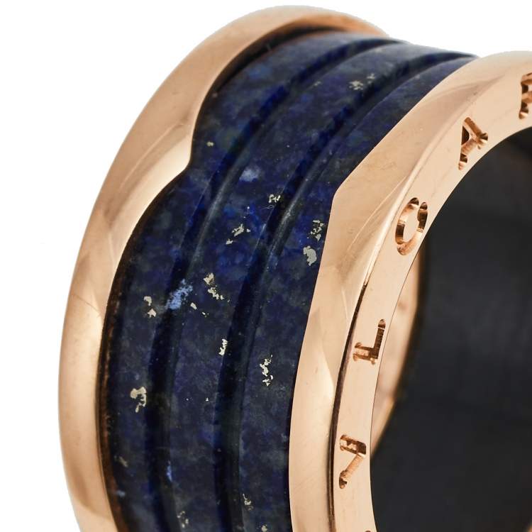 Pre Owned Bvlgari B.Zero1 Lapis Lazuli 18K Rose Gold Band Ring Size 58