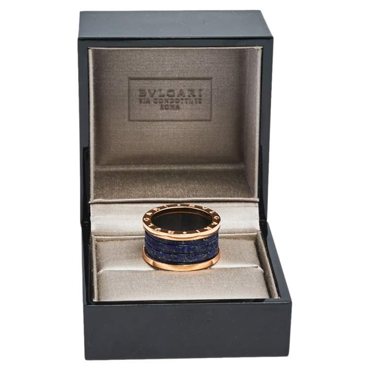 Pre Owned Bvlgari B.Zero1 Lapis Lazuli 18K Rose Gold Band Ring Size 58