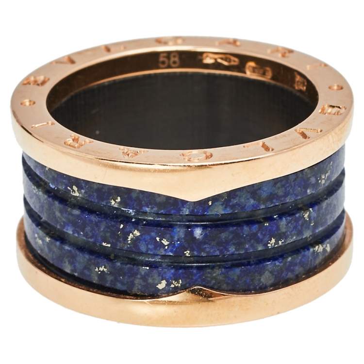 Pre Owned Bvlgari B.Zero1 Lapis Lazuli 18K Rose Gold Band Ring Size 58