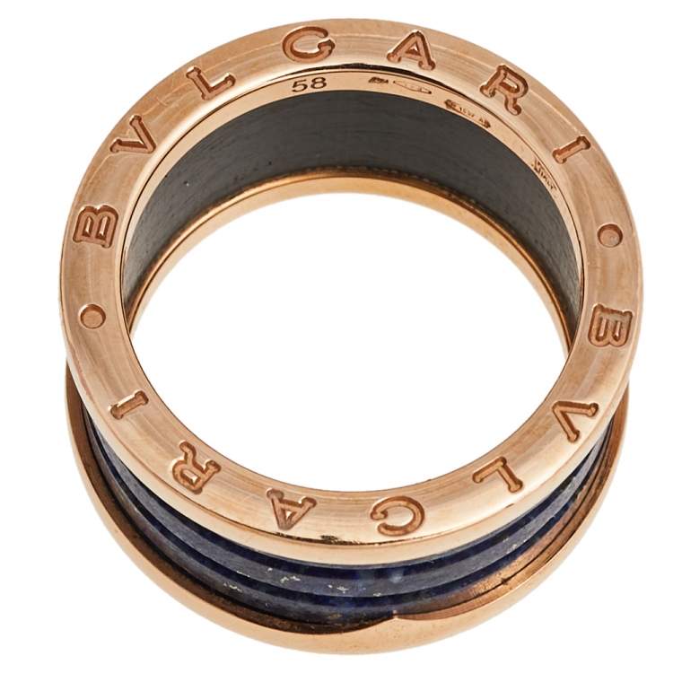 Pre Owned Bvlgari B.Zero1 Lapis Lazuli 18K Rose Gold Band Ring Size 58
