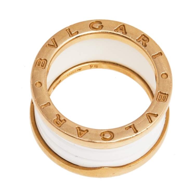 Pre Owned Bvlgari B.Zero1 White Ceramic 18K Rose Gold 4-Band Ring Size 54