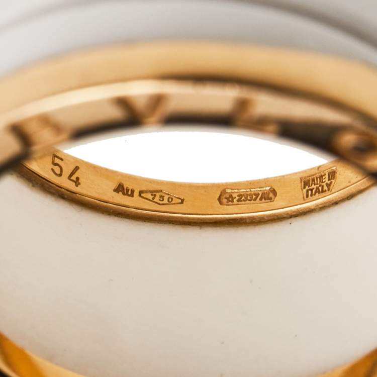 Pre Owned Bvlgari B.Zero1 White Ceramic 18K Rose Gold 4-Band Ring Size 54
