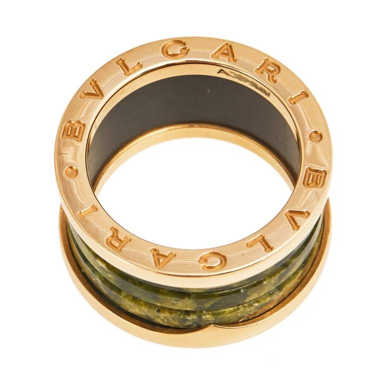Pre Owned Bvlgari B.Zero1 Green Marble 18K Rose Gold 4-Band Ring Size 52