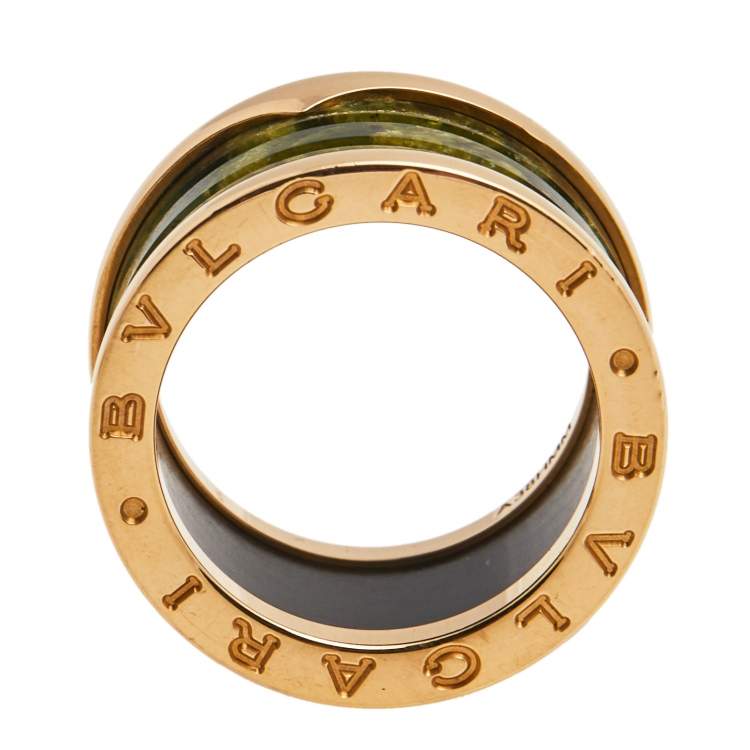 Pre Owned Bvlgari B.Zero1 Green Marble 18K Rose Gold 4-Band Ring Size 52