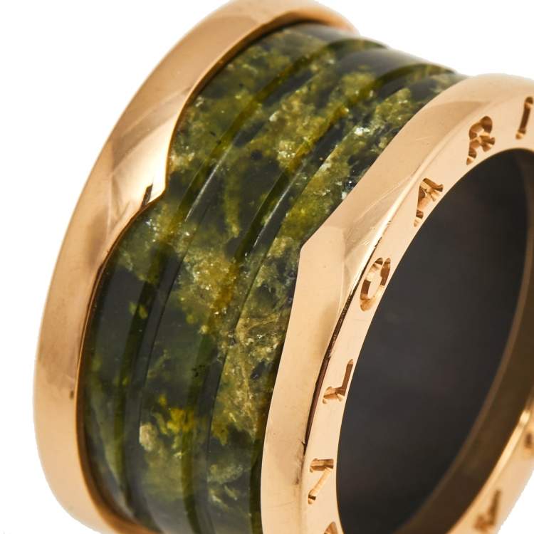 Pre Owned Bvlgari B.Zero1 Green Marble 18K Rose Gold 4-Band Ring Size 52
