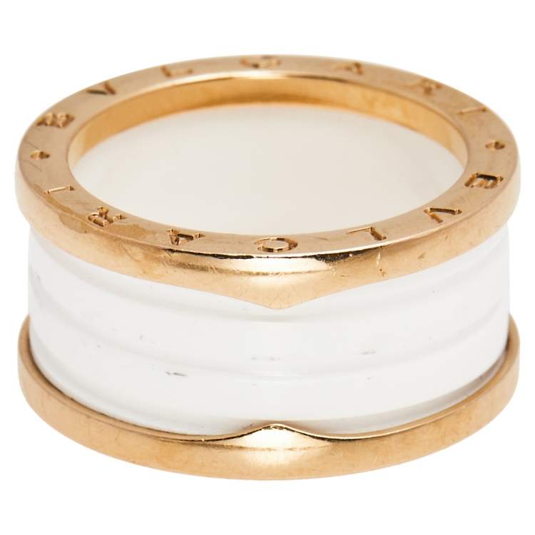 Pre Owned Bvlgari B.Zero1 White Ceramic 18k Rose Gold 4-Band Ring Size 61